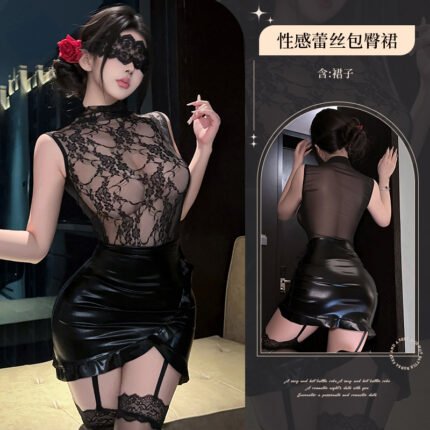 DML性感缎面丝滑诱惑蕾丝吊带睡